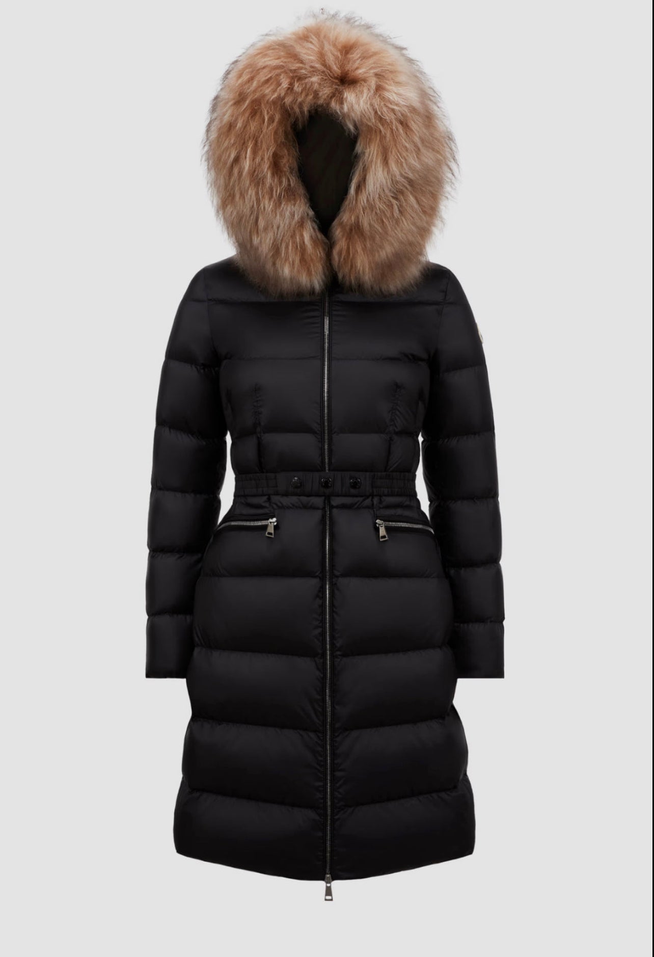 GIUBBOTTO MONCLER DONNA NERO LUNGO PELLICCIA BEIGE
