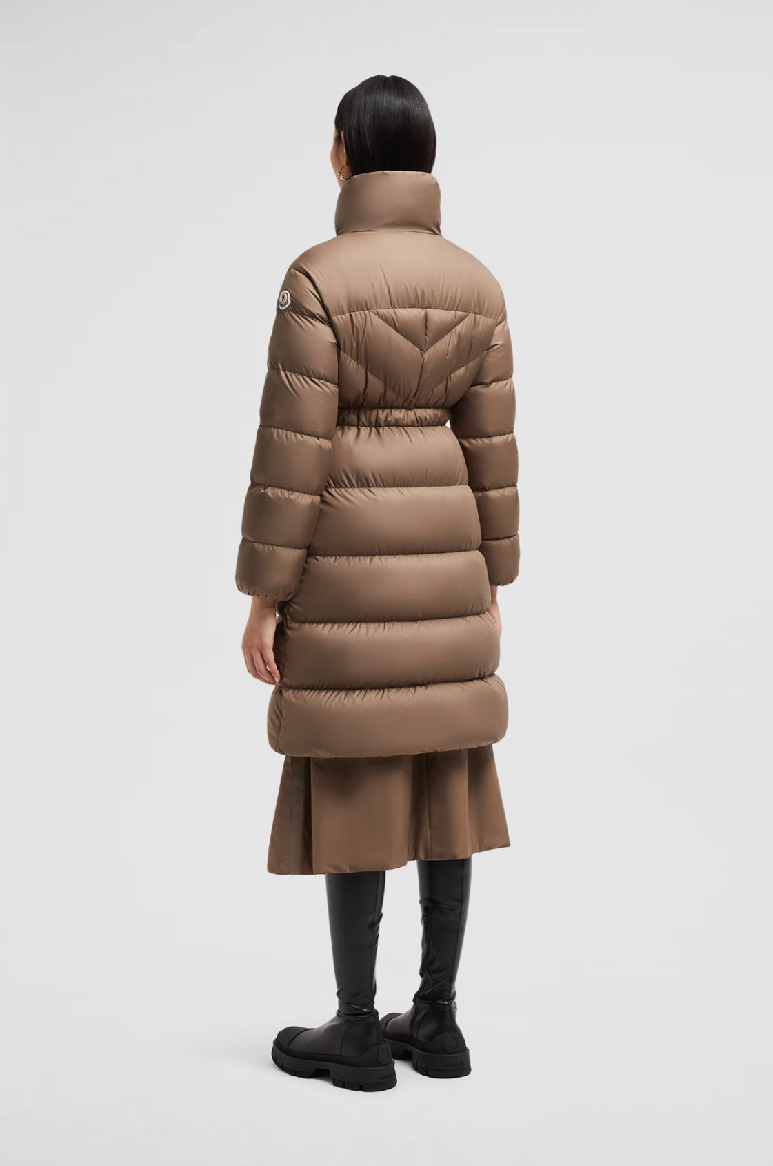 GIUBBOTTO MONCLER DONNA LUNGO CON CINTA BEIGE CAMMELLO
