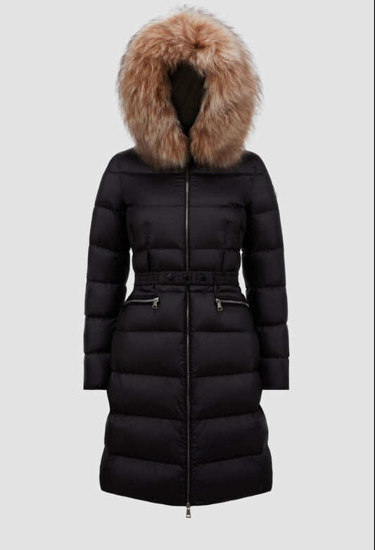 GIUBBOTTO MONCLER DONNA NERO LUNGO PELLICCIA BEIGE