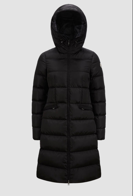 GIUBBOTTO MONCLER DONNA NERO LUNGO OPACO CAPPUCCIO