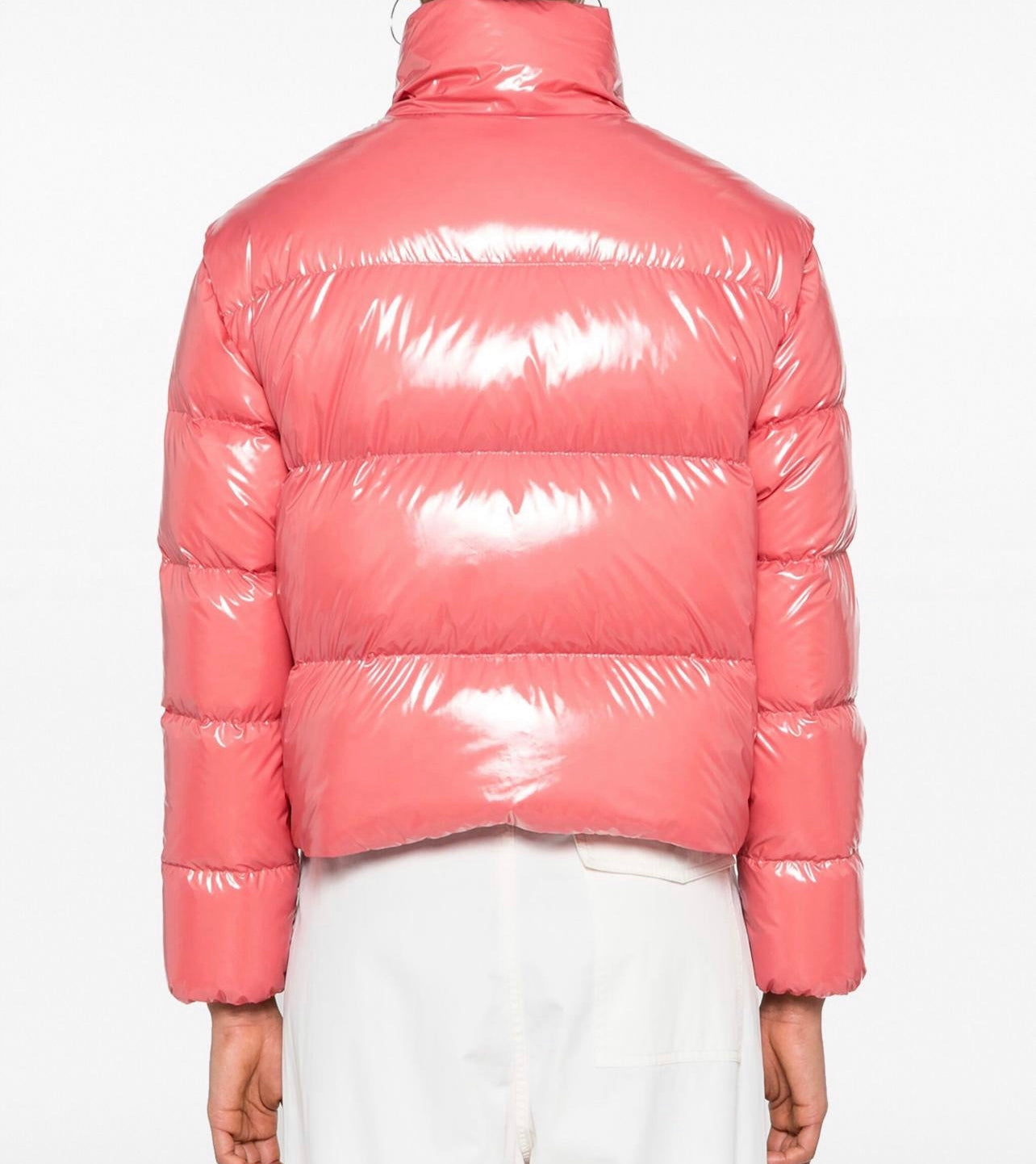 GIUBBOTTO MONCLER DONNA  CORTO ROSA LUCIDO LOGO PETTO