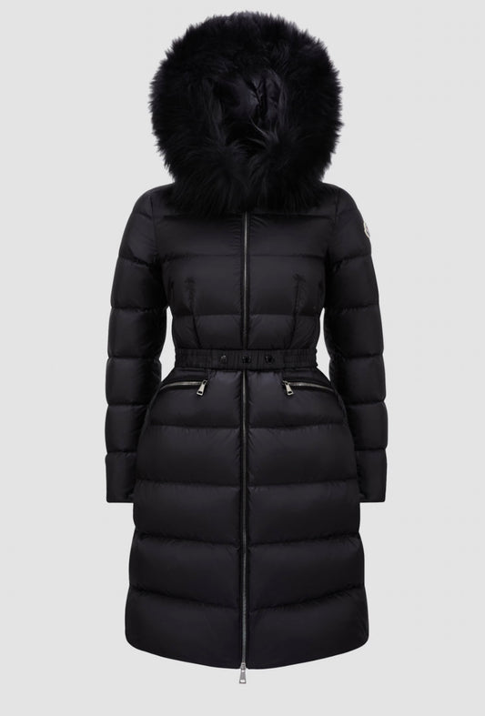 GIUBBOTTO MONCLER DONNA NERO LUNGO PELLICCIA NERA