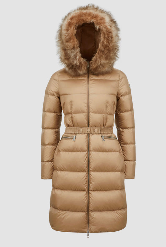 GIUBBOTTO MONCLER DONNA BEIGE LUNGO PELLICCIA BEIGE
