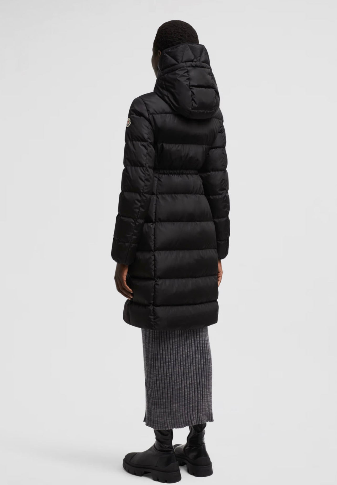GIUBBOTTO MONCLER DONNA NERO LUNGO OPACO CAPPUCCIO