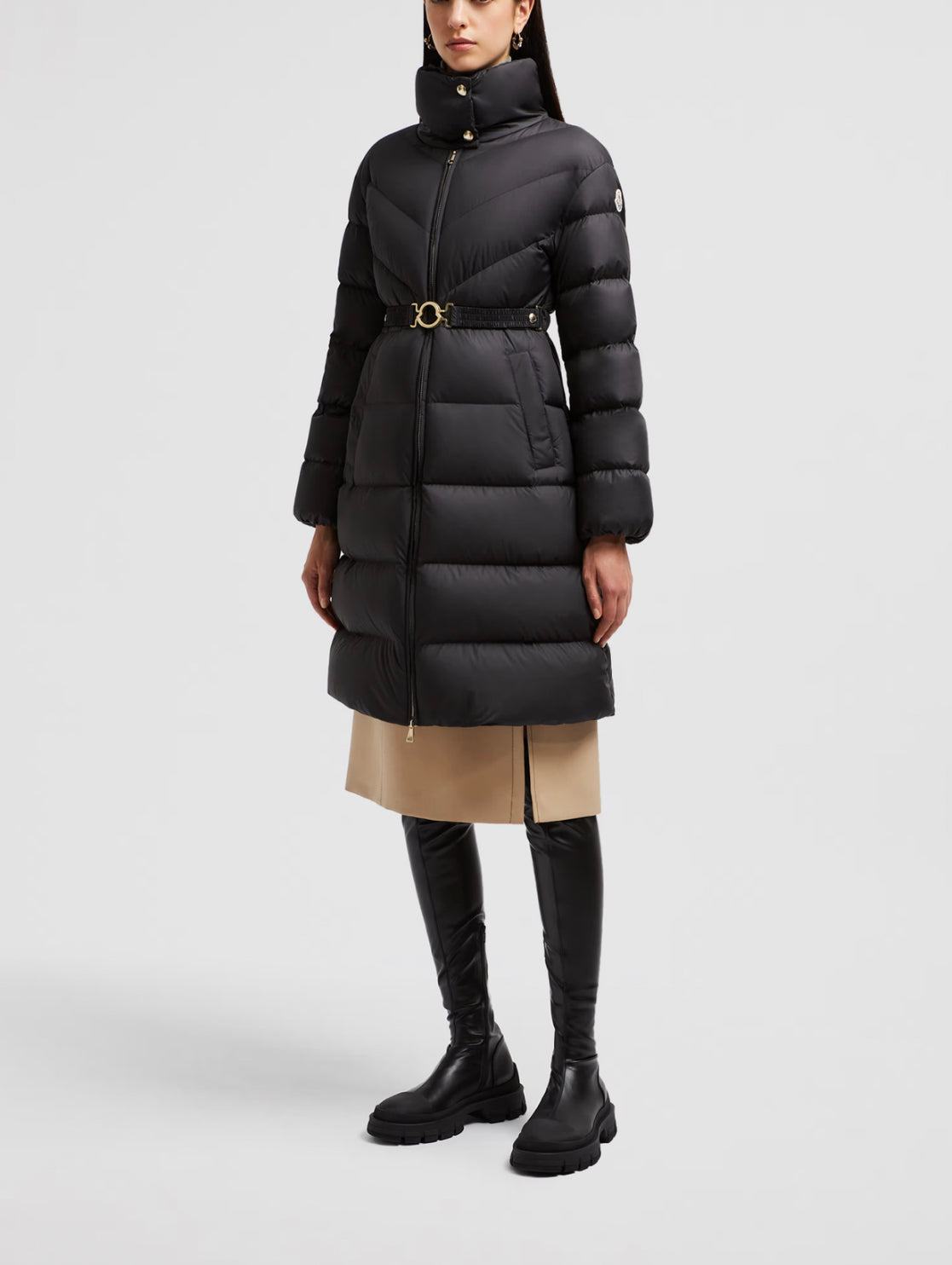 GIUBBOTTO MONCLER DONNA  LUNGO CON CINTA NERO