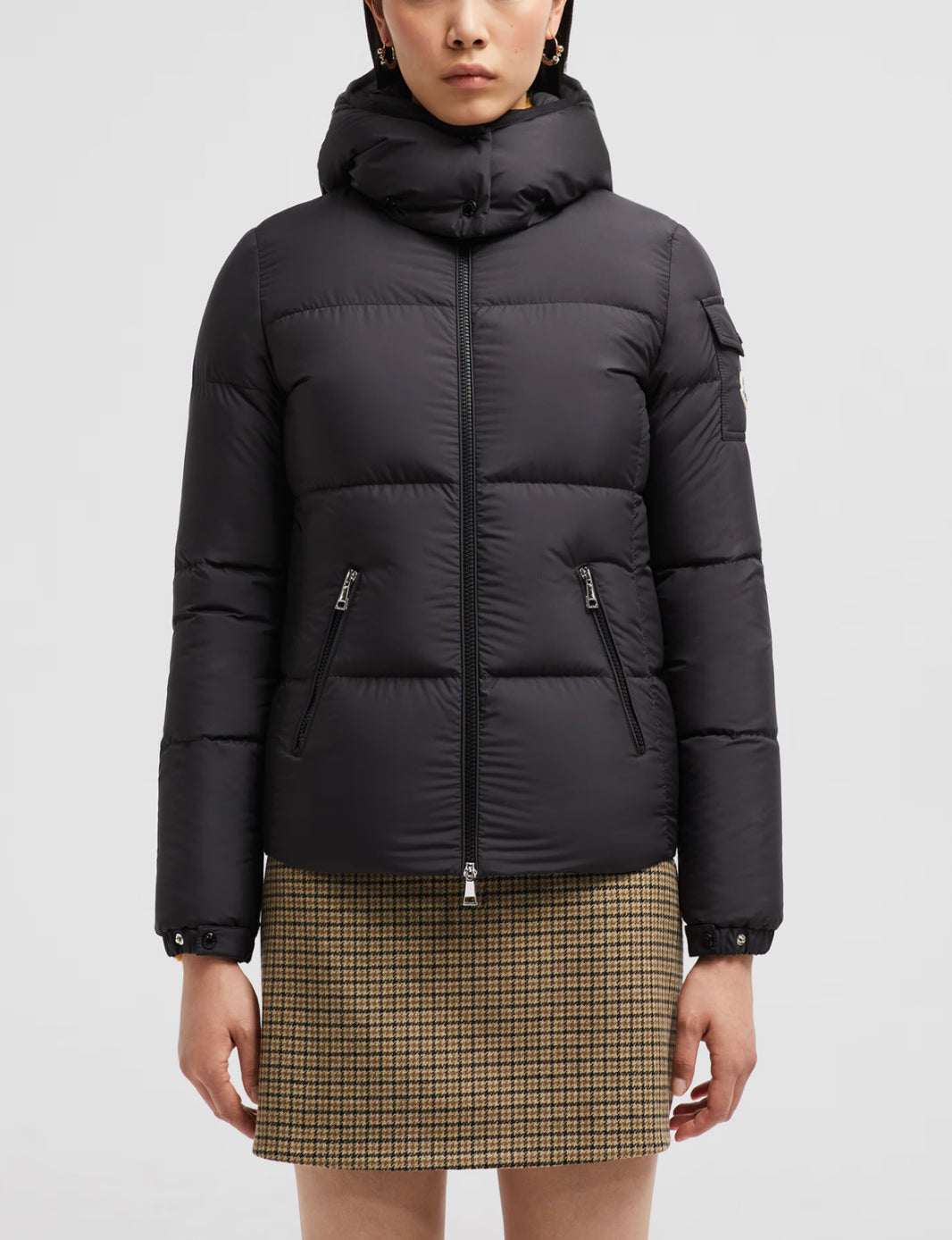GIUBBOTTO MONCLER DONNA CORTO NERO OPACO CAPPUCCIO