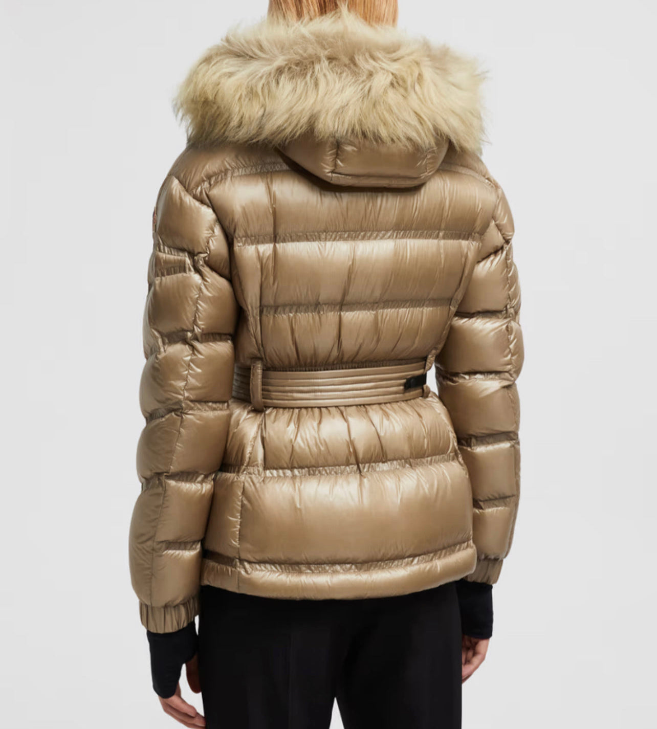 GIUBBOTTO MONCLER DONNA CORTO CON CINTA  BEIGE PELLICCIA